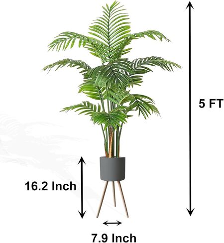 Yatmung Fake Palm Tree with White Planter - 5FT Artificial Palm Tree Indoor - Palm Plant for Home Decor - Nearly Natural Tropical Tall Floor Plant for Living Room - Large Faux Palm Tree Indoor -1 Pack in Saudi Arabia