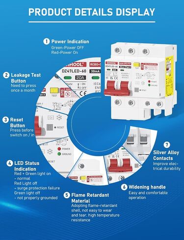 DIHOOL 2 Pole 20 Amp GFCI Breaker with 240 Volt Surge Protector, 20A Miniature Circuit Breakers in Saudi Arabia