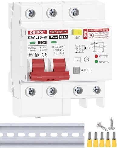 DIHOOL 2 Pole 20 Amp GFCI Breaker with 240 Volt Surge Protector, 20A Miniature Circuit Breakers in Saudi Arabia