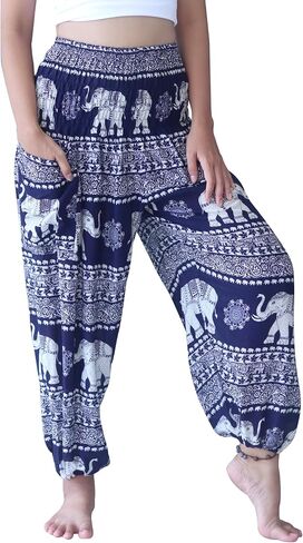 Full Funk Smock Waist Viscose Aladdin Harem Baggy Pants Rayon Summer Hippie Boho Mixed Retro Artworks in Kuwait