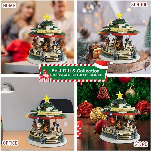 زينة دائرية لعيد الميلاد، دائرية على شكل شجرة عيد الميلاد، تدور مع الموسيقى والأضواء، 10 بوصة ديكورات داخلية مثالية كهدية على سطح الطاولة المنزلية in Kuwait