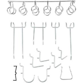 Performance Tool W5160 95pc Pegboard Metal Hook & Organizer Assortment |Pegboard Double Arm Hook, Single Arm Hooks, U-Hooks, V-Hooks L-Angled hook | Ideal for Home, Shop, Garage, Craft Room & Office