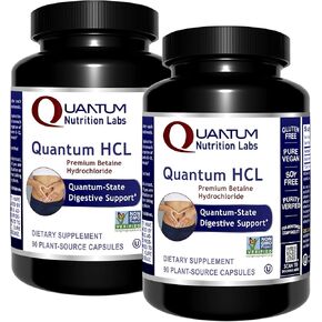 QNL Quantum HCL - Betaine HCl Capsules for Digestive Aid - Supports Gastric Acid Secretion - Digestion Supplement That Aids Nutrient Absorption - 90 Vegetarian Capsules (2 Pack)