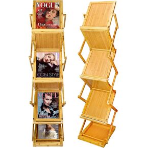 Brochure Display Stand - 6 Pockets Magazine Rack, Foldable Bamboo Brochure Magazine Catalog Literature Display Stand for Exhibition,Trade Show,Office,Retail Store,Home