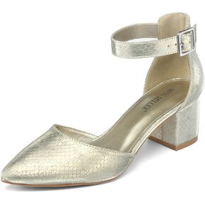 Women's Low Block Heels Chunky Closed Toe Pump Shoes with Ankle Strap