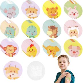 120Pcs Kids Bandages 12 Styles Cute Animal Pattern Bandaids Variety Pack, 0.9In Round Vaccination Bandage Adhesive Plaster Dot, Kids Bandaids for Small Wounds, Pimples, Vaccination and Blisters