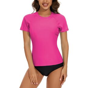Bonneuitbebe Women's Swim Shirt UPF 50+ Short Sleeve Rash Guard UV Sun Protection Bathing Suit Top with Built in Bra
