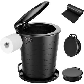 Portable Toilet for Adults with Privacy Shelter, Retractable Porta Potty for Camping with Toilet Paper Holder, Foldable Toilet Adjustable Height for Hiking, Fishing, RV Travel, Road Trips