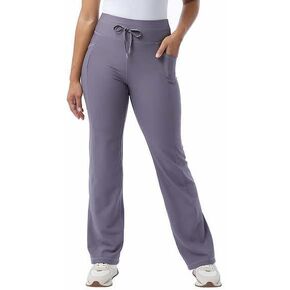 32 Degrees Wide Leg Pants Woman - Ribbed Semi-Flare Pant - Yoga Pants for Women (Gray, L), Large