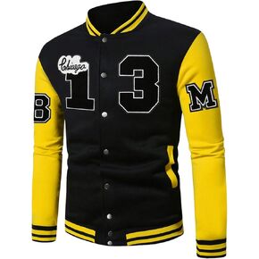 SOLY HUX Men's Color Block Letter Print Varsity Jacket Long Sleeve Baseball Jacket Bomber Coat