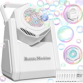 Automatic Bubble Machine, Bubble Blower for Kids Toddlers Batteries Bubble Toys 18000+ Bubbles Per Minute, Portable 90° Bubble Maker with Light Effect for Parties, Birthday, Wedding, Christmas