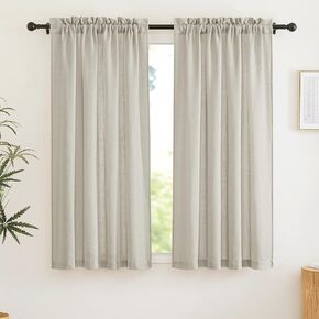 RYB HOME Extra Long Curtains, Flax Linen Woven Semi Translucent Privacy UV Protection Window Blinds Shades for Hotel Villa Cottage Lobby Living Room, Width 52 x Length 120 inch, Stone Blue, 2 Panels