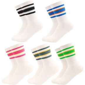5 Pairs Solid Color Multi Stripe Crew Socks Casual Striped Socks for women Girls