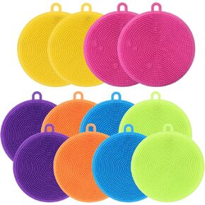 Silicone Dish Scrubber, 12 Pack Silicone Sponge Dish Brush Food Grade BPA Free Reusable Rubber Sponges Dishwasher Safe and Dry Fast for Kitchen Dish Dishes Fruits Vegetables Washing and Cleaning