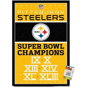 Trends International NFL Pittsburgh Steelers - Champions 13 Wall Poster, 22.37" x 34.00", Poster & Push Pin Bundle