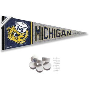 College Flags & Banners Co. Michigan Team University Wolverines Retro Throwback Vintage Pennant Flag and Wall Tack Mount Pads