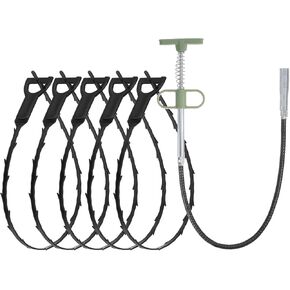 uxcell 5 قطع 20 بوصة استنزاف الشعر تسد ​​أداة إزالة PP و 24 بوصة استنزاف أداة تنظيف العصي الفولاذ المقاوم للصدأ تنظيف المجاري خطاف فك انسداد الحوض للمرحاض حوض الاستحمام المجاري، أسود