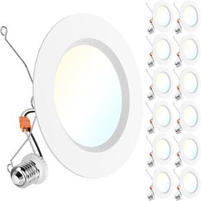 Sunco 12 Pack LED Recessed 6 Inch, High Brightness 1700 LM, Selectable CCT 2700K/3000K/4000K/5000K/6000K, Dimmable Can Lights, Baffle Trim, 17W=120W, Damp Rated, Retrofit Installation - UL