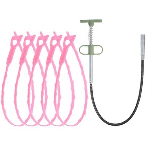 uxcell 5pcs 20 Inch Drain Hair Clog Remover Tool PP & 24 Inch Drain Cleaner Tool Sticks Stainless Steel Sewer Cleaning Hook Unclog Sink Unclogger for Toilet Bathtub Sewer, Black