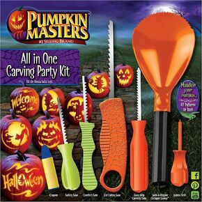 Pumpkin Masters Premium Carving All-in-One Party Kit – Large Handled Tools and Patterns for Ultimate Halloween Pumpkin Carving Experience