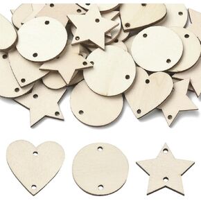 50pcs Wood Slices, BetterJonny 1.6-2 inch Undrilled Wooden Circles Predrilled with Hole Natural Wood Ornaments with 10 Meters Jute Rope for Arts DIY Craft