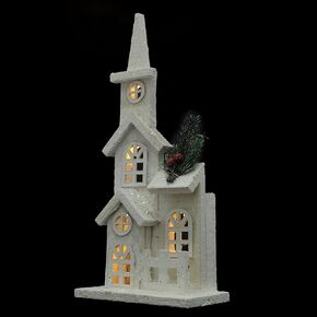NUOBESTY Christmas Wood Village Christmas LED Church Light House Snow Scene Xmas Decorations for Christmas Desktop Ornament Holiday Home Decor