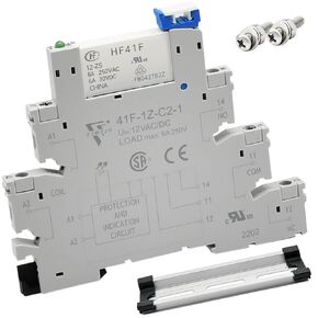 Electromagnetic Relay 12VDC 12VAC SPDT 6Amp with LED Indicator, Socket Base, DIN Rail, Ultra Thin 6.2mm, UL/CE Certification