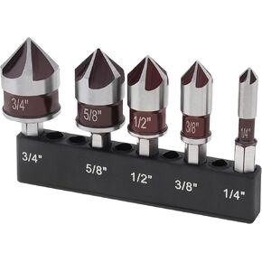 5Pcs Countersink Drill Bit Set 82 Degree Countersunk Bits 1/4-Inch Hex Shank Countersunk Bit Set, Countersink Drill Bit
