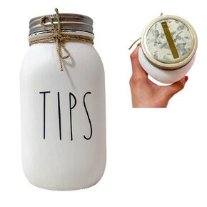 TIPS Jar - White Painted and Distressed Mason Jar, Tip Jar for Money Restaurant, 32 oz. Regular Mouth Mason Jar with Coin Slot, Quart Size, Painted Mason Jar, Bartender, Salon Tip Jar with Lid, Glass