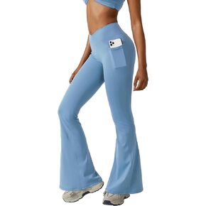 Flare Yoga Pants for Women with Pockets Crossover High Waisted Bootcut Flared Leggings Tummy Control Workout Casual