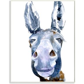 Stupell Industries Donkey Portrait Blue Brown Animal Watercolor Painting Wall Plaque, 13x19, Design by Artist Jennifer Paxton Parker
