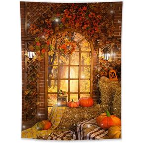 LB Fall Tapestry Thanksgiving Tapestry Farmhouse Barn Wood Autumn Harvest Pumpkin Maple Leaves Tapestry Wall Hanging for Bedroom Living Room Dorm Party Decorations Wall Decor 40x60 inch