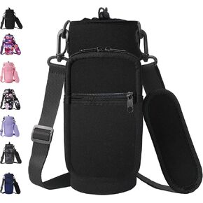 32 40 oz Water Bottle Carrier with Strap, Neoprene Water Bottle Sleeve Bag with 2 Pockets Insulated Flask Sling Holder for Walking Hiking Gym