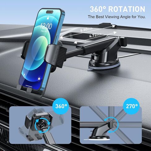 TEKING Car Phone Holder, 2024 Newest Cell Phone Mount [Upgraded & Stable] for Car Windshield Dashboard Air Vent 3 in 1, Hand Free Mount for All Smartphones - Highlights Agri Material(Black) in Saudi Arabia