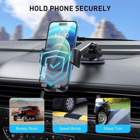 TEKING Car Phone Holder, 2024 Newest Cell Phone Mount [Upgraded & Stable] for Car Windshield Dashboard Air Vent 3 in 1, Hand Free Mount for All Smartphones - Highlights Agri Material(Black) in Saudi Arabia