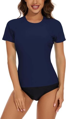 Bonneuitbebe Women's Swim Shirt UPF 50+ Short Sleeve Rash Guard UV Sun Protection Bathing Suit Top with Built in Bra in Kuwait