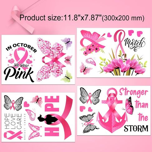 HOWAF 9 Sheets Breast Cancer Awareness Decoration Window Clings, Breast Cancer Decal Stickers Pink Ribbon Window Decals for Car Truck SUV Boat Window, Pink Breast Cancer Awareness Window Stickers in Saudi Arabia