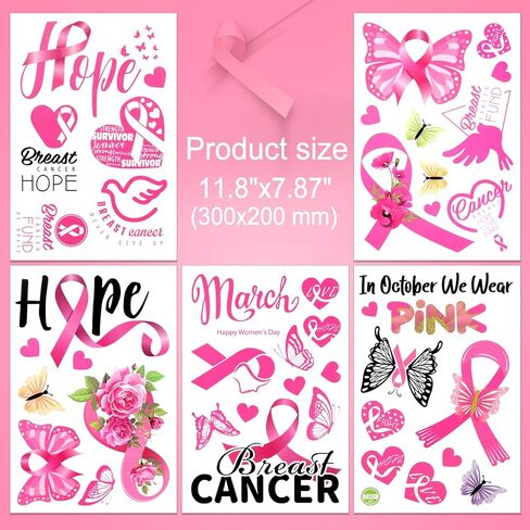 HOWAF 9 Sheets Breast Cancer Awareness Decoration Window Clings, Breast Cancer Decal Stickers Pink Ribbon Window Decals for Car Truck SUV Boat Window, Pink Breast Cancer Awareness Window Stickers in Saudi Arabia