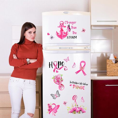 HOWAF 9 Sheets Breast Cancer Awareness Decoration Window Clings, Breast Cancer Decal Stickers Pink Ribbon Window Decals for Car Truck SUV Boat Window, Pink Breast Cancer Awareness Window Stickers in Saudi Arabia