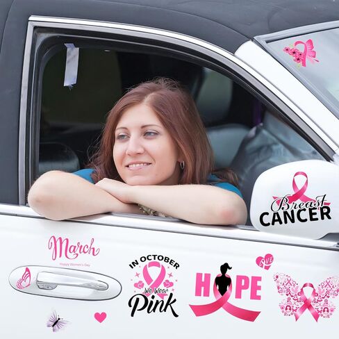 HOWAF 9 Sheets Breast Cancer Awareness Decoration Window Clings, Breast Cancer Decal Stickers Pink Ribbon Window Decals for Car Truck SUV Boat Window, Pink Breast Cancer Awareness Window Stickers in Saudi Arabia