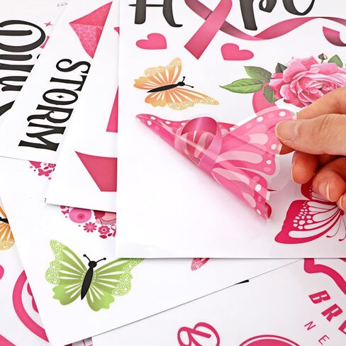 HOWAF 9 Sheets Breast Cancer Awareness Decoration Window Clings, Breast Cancer Decal Stickers Pink Ribbon Window Decals for Car Truck SUV Boat Window, Pink Breast Cancer Awareness Window Stickers in Saudi Arabia