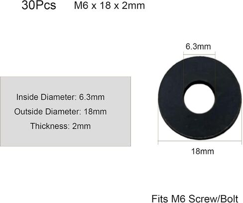 M6 Flat Washers for Screw, 30Pcs M6 x 18 x 2mm Black Oxide Finish Grade 8.8 Alloy Carbon Steel Fasteners Flat Washer for Automotive, Mechanical Industry in Saudi Arabia
