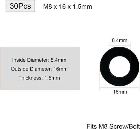 M6 Flat Washers for Screw, 30Pcs M6 x 18 x 2mm Black Oxide Finish Grade 8.8 Alloy Carbon Steel Fasteners Flat Washer for Automotive, Mechanical Industry in Saudi Arabia