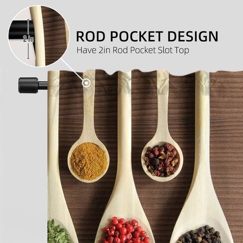 54" x 18" 26" x 36" Spicy Kitchen Gourmet Spoon Seasoning Window Treatment Tiers Colorful Curtain Set Spice Cooking Art Kitchen Curtains Tiers and Valances Set 3 Piece for Windows in Saudi Arabia