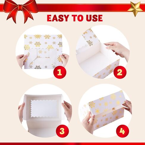 JOYIN 24 Pcs Christmas Cookie Boxes, Gold Foil Treat Boxes with Windows 9" x 6.2" x 3" Bakery Gift Wrapping Box for Xmas Holiday Party Favor Pastries, Cupcakes, Cookies, Brownies, Donuts Gift-Giving in Saudi Arabia