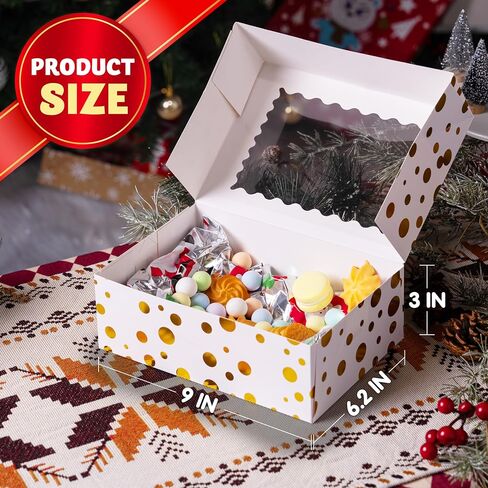 JOYIN 24 Pcs Christmas Cookie Boxes, Gold Foil Treat Boxes with Windows 9" x 6.2" x 3" Bakery Gift Wrapping Box for Xmas Holiday Party Favor Pastries, Cupcakes, Cookies, Brownies, Donuts Gift-Giving in Saudi Arabia