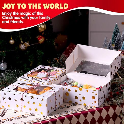 JOYIN 24 Pcs Christmas Cookie Boxes, Gold Foil Treat Boxes with Windows 9" x 6.2" x 3" Bakery Gift Wrapping Box for Xmas Holiday Party Favor Pastries, Cupcakes, Cookies, Brownies, Donuts Gift-Giving in Saudi Arabia