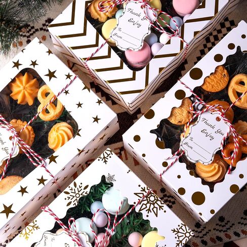 JOYIN 24 Pcs Christmas Cookie Boxes, Gold Foil Treat Boxes with Windows 9" x 6.2" x 3" Bakery Gift Wrapping Box for Xmas Holiday Party Favor Pastries, Cupcakes, Cookies, Brownies, Donuts Gift-Giving in Saudi Arabia