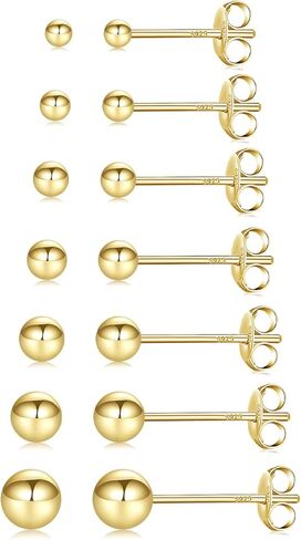 Fcebsty 7 Pairs Silver Studs Earrings 925 Sterling Silver Post Ball Stud Earrings for Women Cartilage Earring Small Silver Stud Earrings for Women Real Gold Ball Studs Nap Earrings 2-8mm in Kuwait