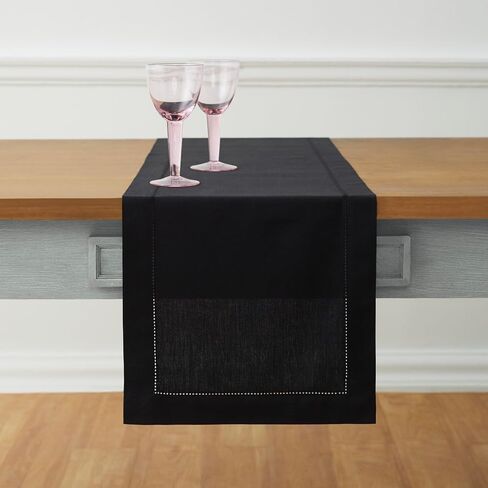 Solino Home Black Table Runner 72 Inches Long – Cotton Linen Hemstitch Fall, Halloween, Thanksgiving Table Runner 14 x 72 Inch – Machine Washable Scarf Dining Table Runner in Saudi Arabia